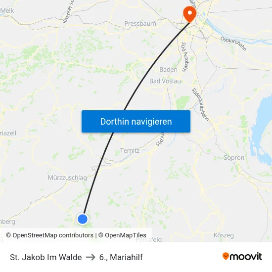 St. Jakob Im Walde to 6., Mariahilf map