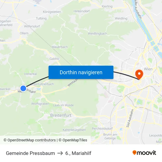 Gemeinde Pressbaum to 6., Mariahilf map