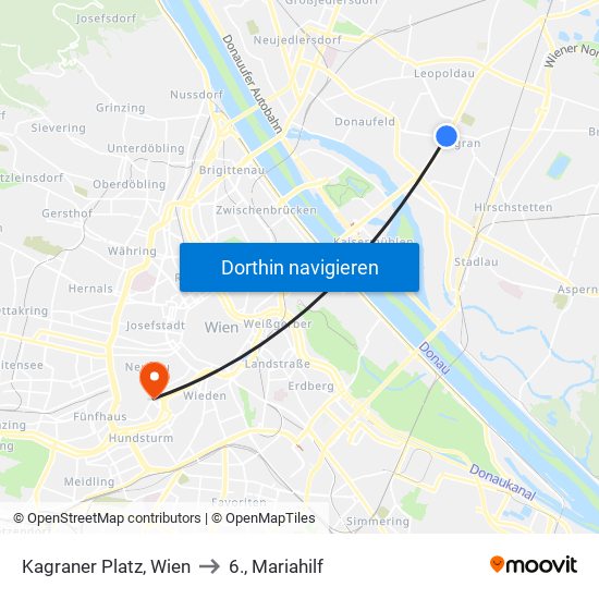Kagraner Platz, Wien to 6., Mariahilf map