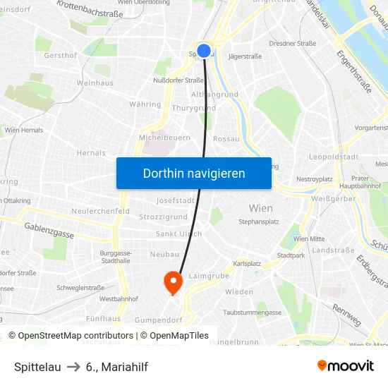 Spittelau to 6., Mariahilf map