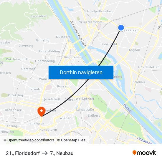 21., Floridsdorf to 7., Neubau map