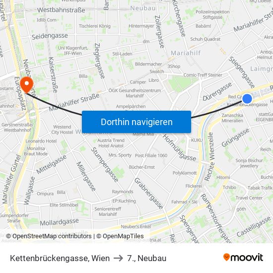 Kettenbrückengasse, Wien to 7., Neubau map