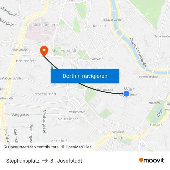 Stephansplatz to 8., Josefstadt map