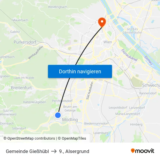 Gemeinde Gießhübl to 9., Alsergrund map