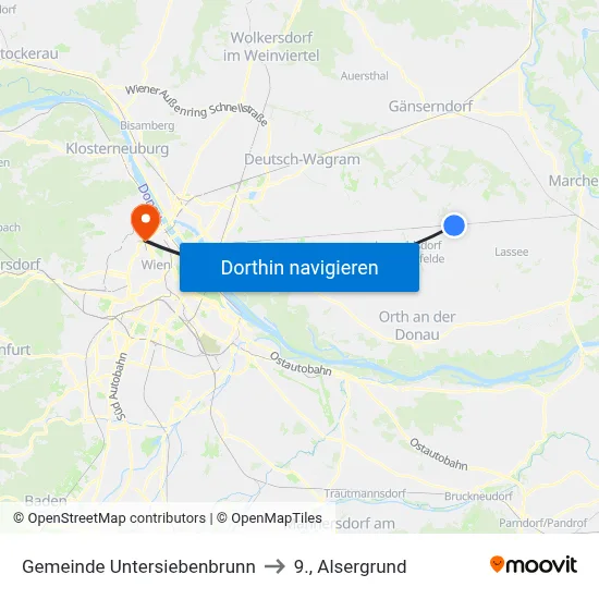 Gemeinde Untersiebenbrunn to 9., Alsergrund map