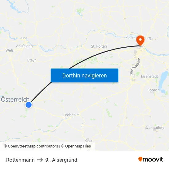 Rottenmann to 9., Alsergrund map
