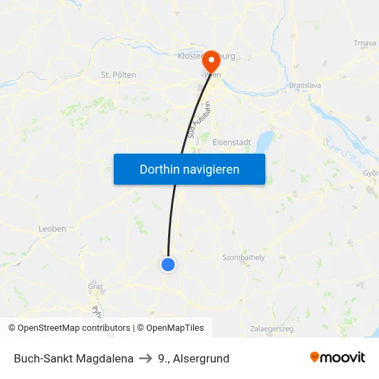 Buch-Sankt Magdalena to 9., Alsergrund map