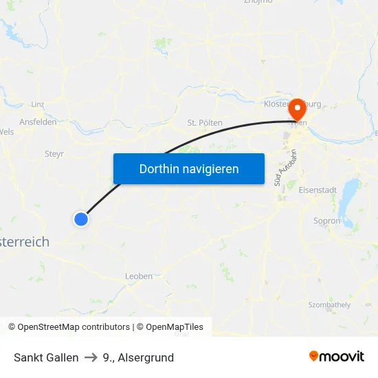 Sankt Gallen to 9., Alsergrund map