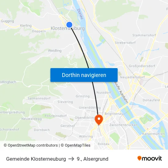 Gemeinde Klosterneuburg to 9., Alsergrund map