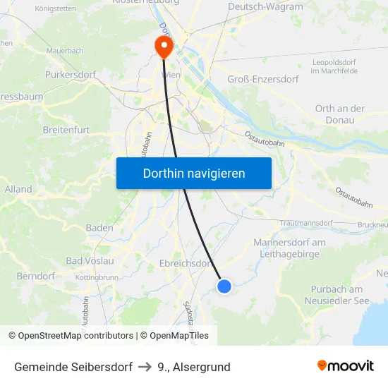 Gemeinde Seibersdorf to 9., Alsergrund map