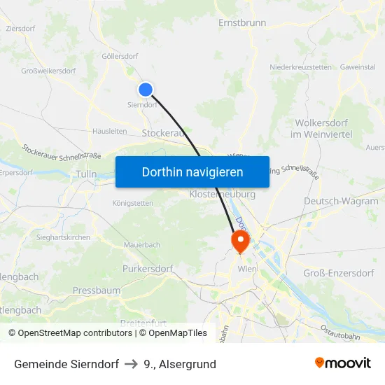 Gemeinde Sierndorf to 9., Alsergrund map