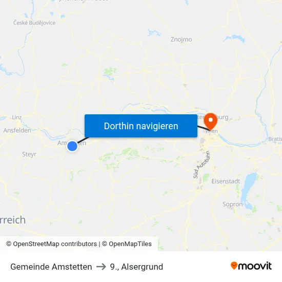 Gemeinde Amstetten to 9., Alsergrund map