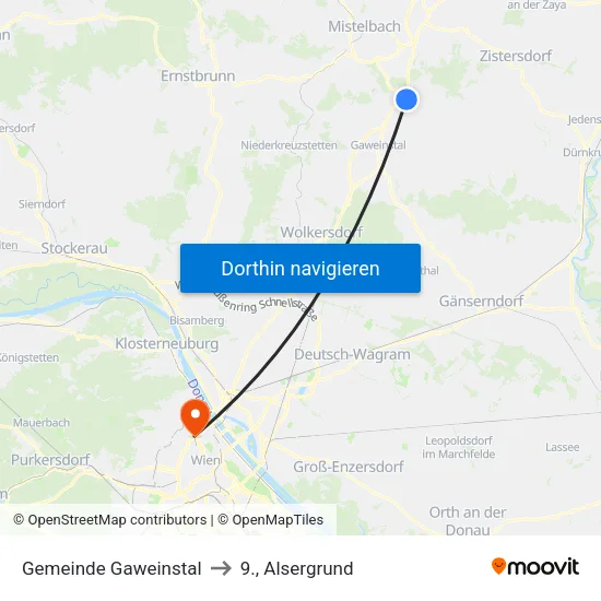 Gemeinde Gaweinstal to 9., Alsergrund map