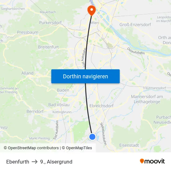 Ebenfurth to 9., Alsergrund map