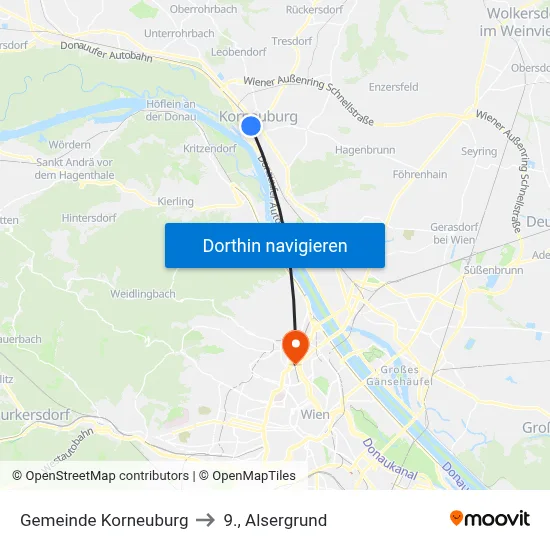 Gemeinde Korneuburg to 9., Alsergrund map