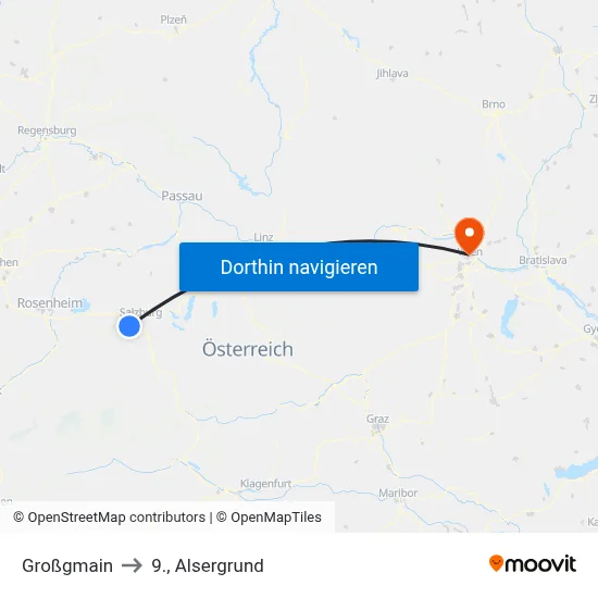 Großgmain to 9., Alsergrund map