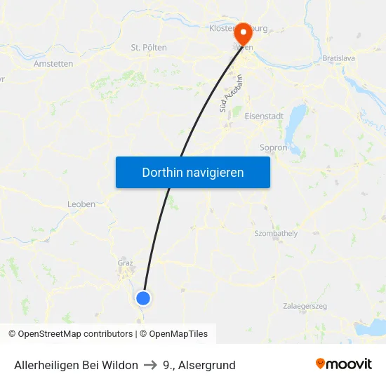 Allerheiligen Bei Wildon to 9., Alsergrund map
