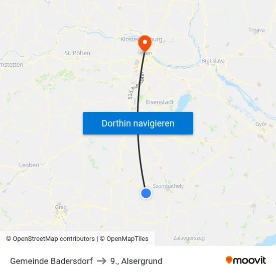Gemeinde Badersdorf to 9., Alsergrund map