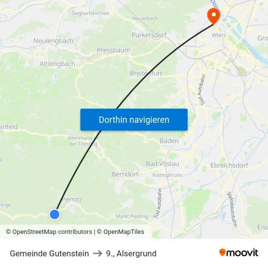 Gemeinde Gutenstein to 9., Alsergrund map