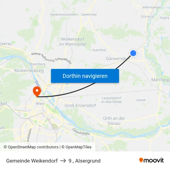 Gemeinde Weikendorf to 9., Alsergrund map