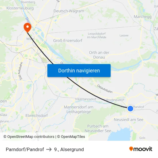 Parndorf/Pandrof to 9., Alsergrund map