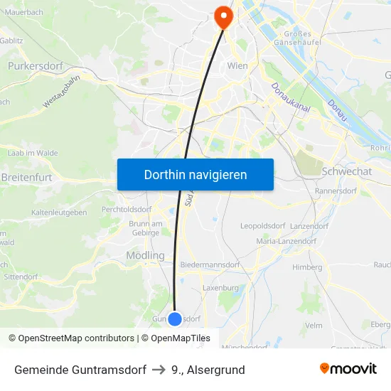 Gemeinde Guntramsdorf to 9., Alsergrund map