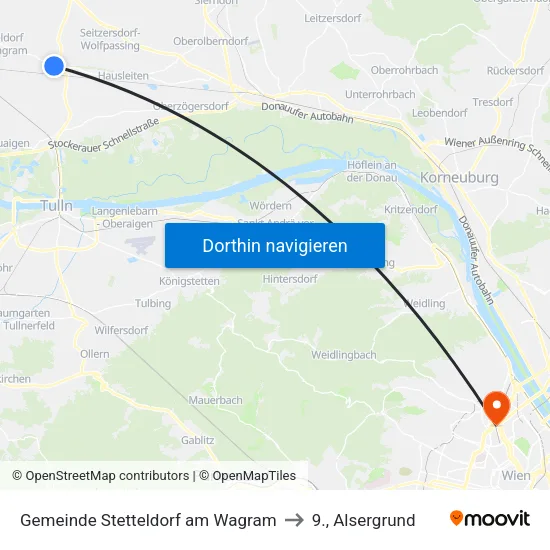 Gemeinde Stetteldorf am Wagram to 9., Alsergrund map