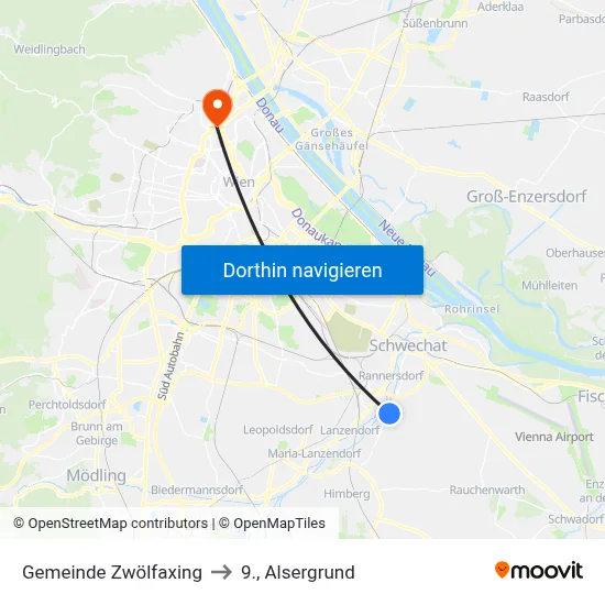 Gemeinde Zwölfaxing to 9., Alsergrund map