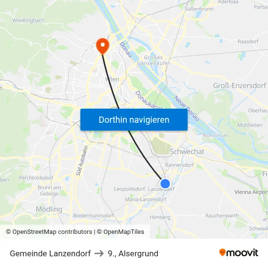 Gemeinde Lanzendorf to 9., Alsergrund map