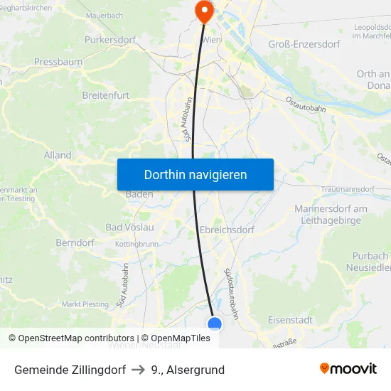 Gemeinde Zillingdorf to 9., Alsergrund map