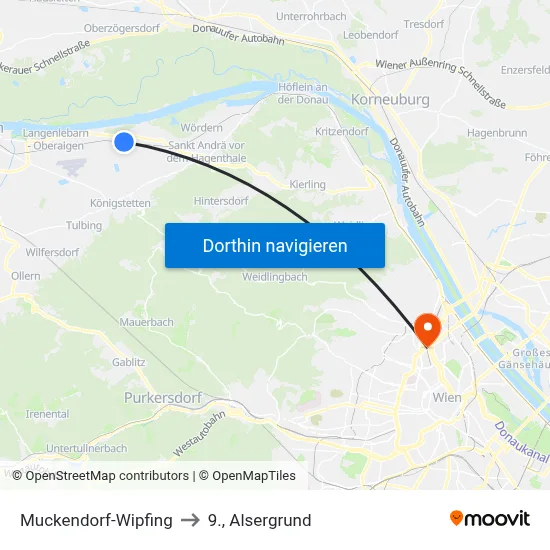 Muckendorf-Wipfing to 9., Alsergrund map