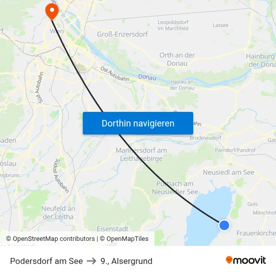 Podersdorf am See to 9., Alsergrund map