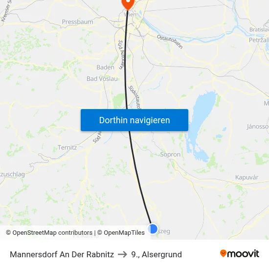 Mannersdorf An Der Rabnitz to 9., Alsergrund map