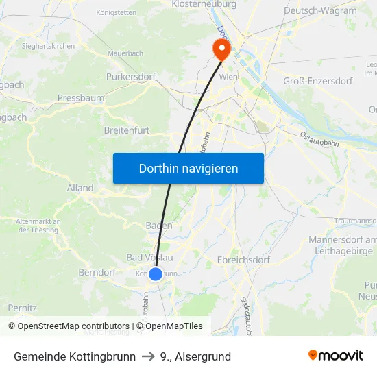 Gemeinde Kottingbrunn to 9., Alsergrund map