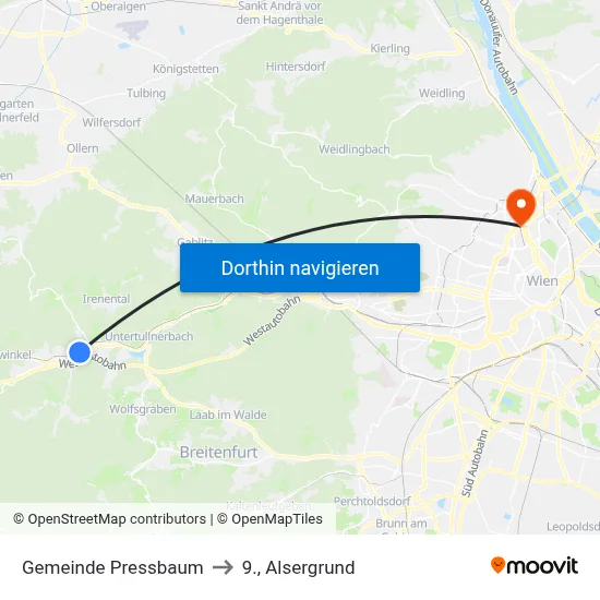 Gemeinde Pressbaum to 9., Alsergrund map