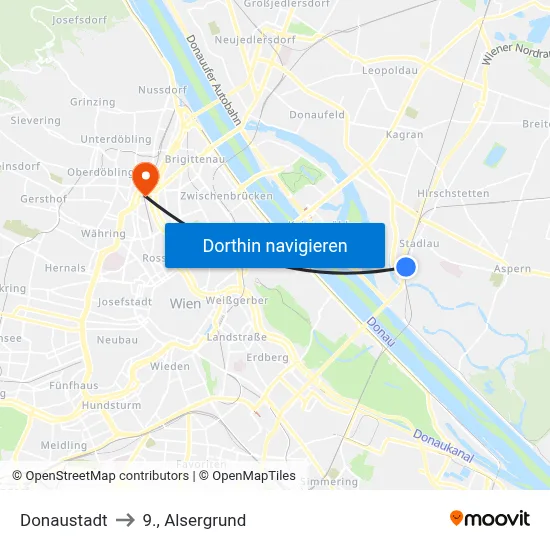 Donaustadt to 9., Alsergrund map