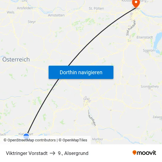 Viktringer Vorstadt to 9., Alsergrund map