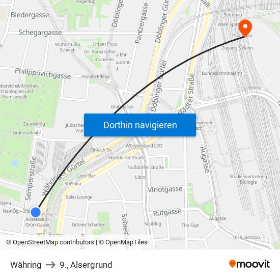 Währing to 9., Alsergrund map