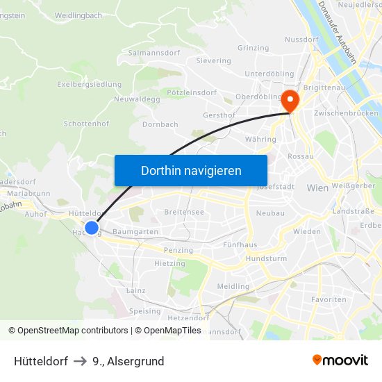 Hütteldorf to 9., Alsergrund map