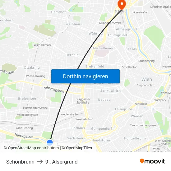 Schönbrunn to 9., Alsergrund map