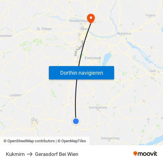 Kukmirn to Gerasdorf Bei Wien map