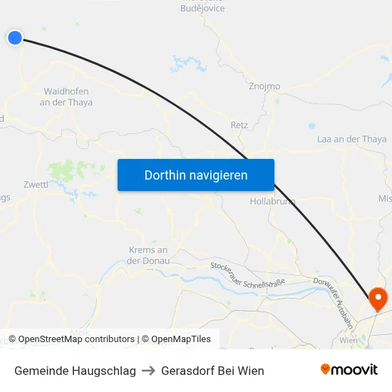 Gemeinde Haugschlag to Gerasdorf Bei Wien map