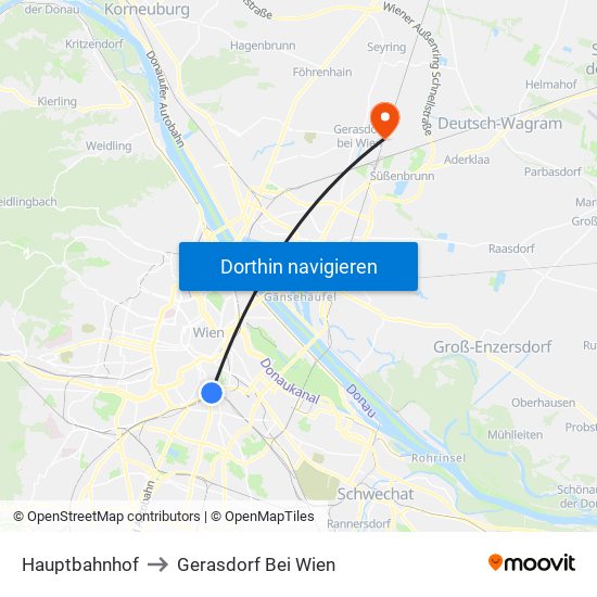 Hauptbahnhof to Gerasdorf Bei Wien map