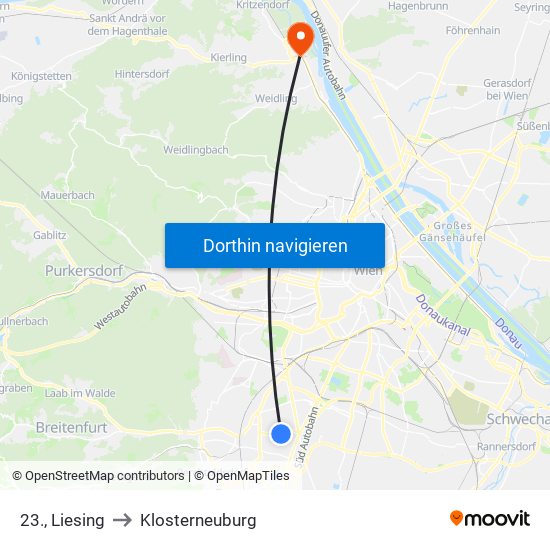 23., Liesing to Klosterneuburg map
