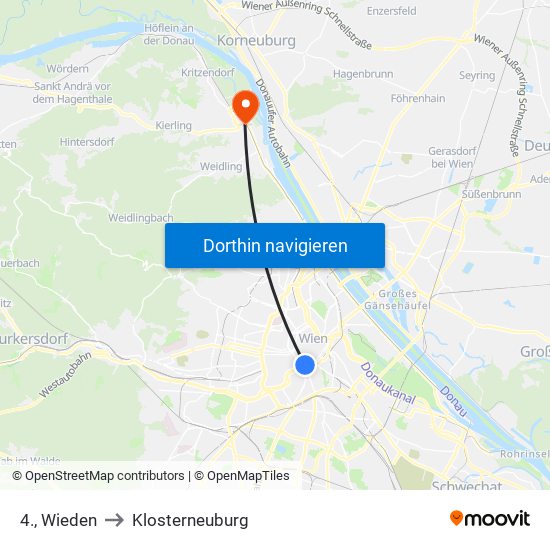 4., Wieden to Klosterneuburg map