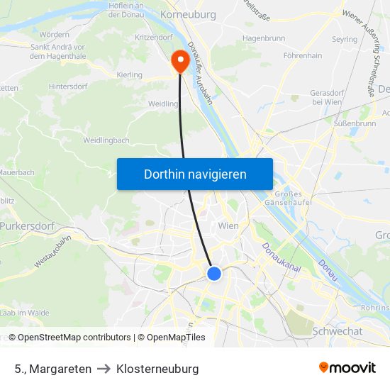 5., Margareten to Klosterneuburg map