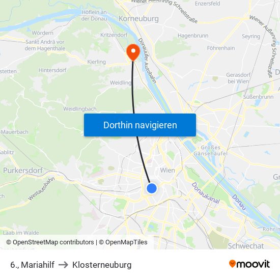 6., Mariahilf to Klosterneuburg map