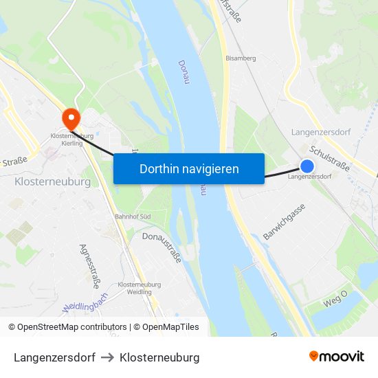 Langenzersdorf to Klosterneuburg map