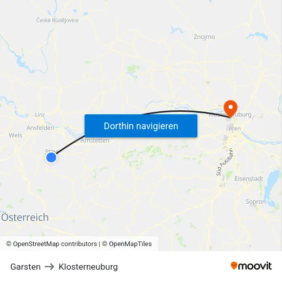 Garsten to Klosterneuburg map