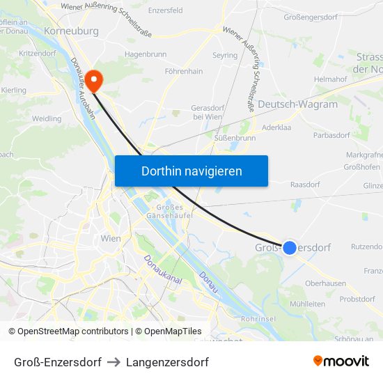 Groß-Enzersdorf to Langenzersdorf map